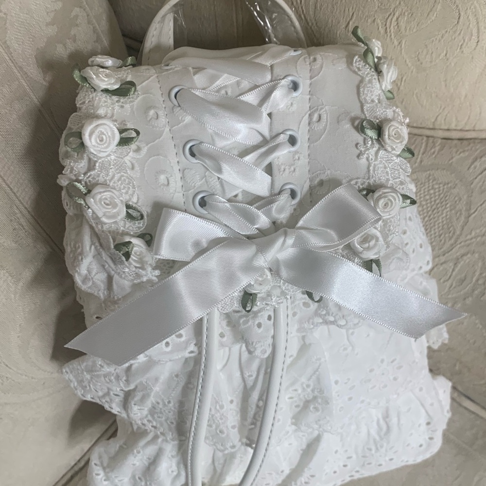 Sugar Thrillz Lace Eyelet, Roses & Ribbon Corset Backpack Shoulder Bag Purse NWT